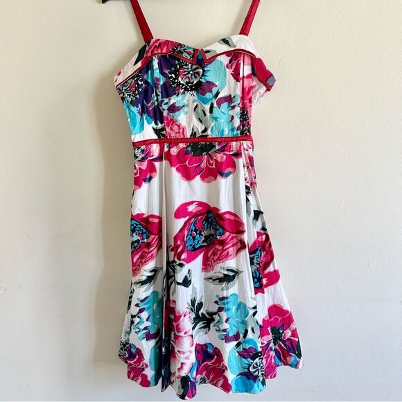 Vintage cotton floral pinup dress M - Picture 1 of 5